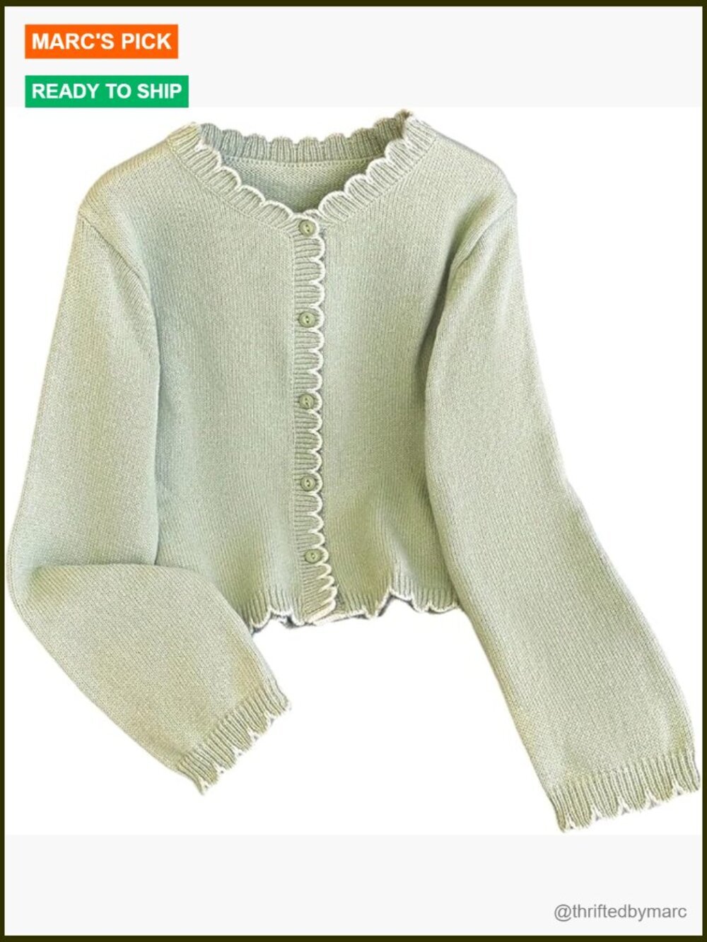 Women's Button Down V-Neck Scalloped Cardigan Long Sleeve